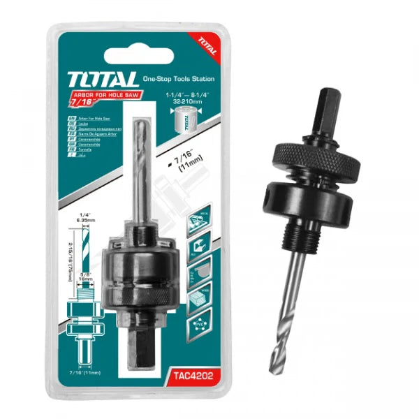TOTAL TAC4202 Hole Saw Arbor 7/16" Hex Shank 32-210mm Total
